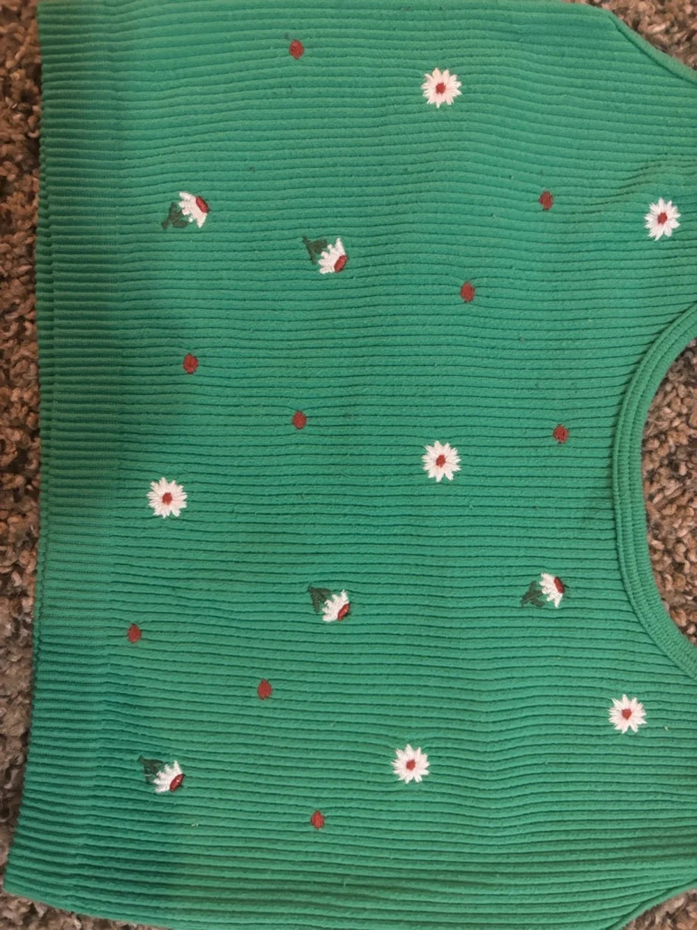 Zara Green Ribbed Daisy Embroidered Crop Tank XS/S - Picture 2 of 4
